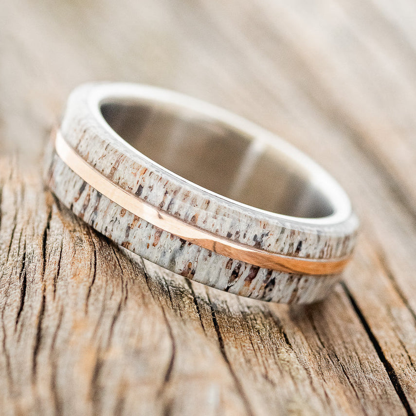 "Golden" - Elk Antler & 14K Gold Inlay Wedding Band-Staghead Designs