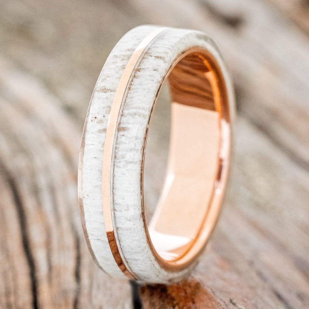 "Golden" - Elk Antler & 14K Gold Inlay Wedding Band-Staghead Designs