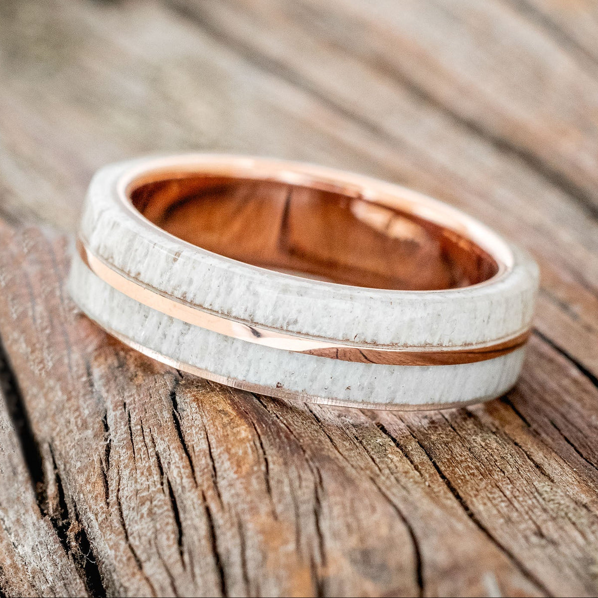 "Golden" - Elk Antler & 14K Gold Inlay Wedding Band-Staghead Designs