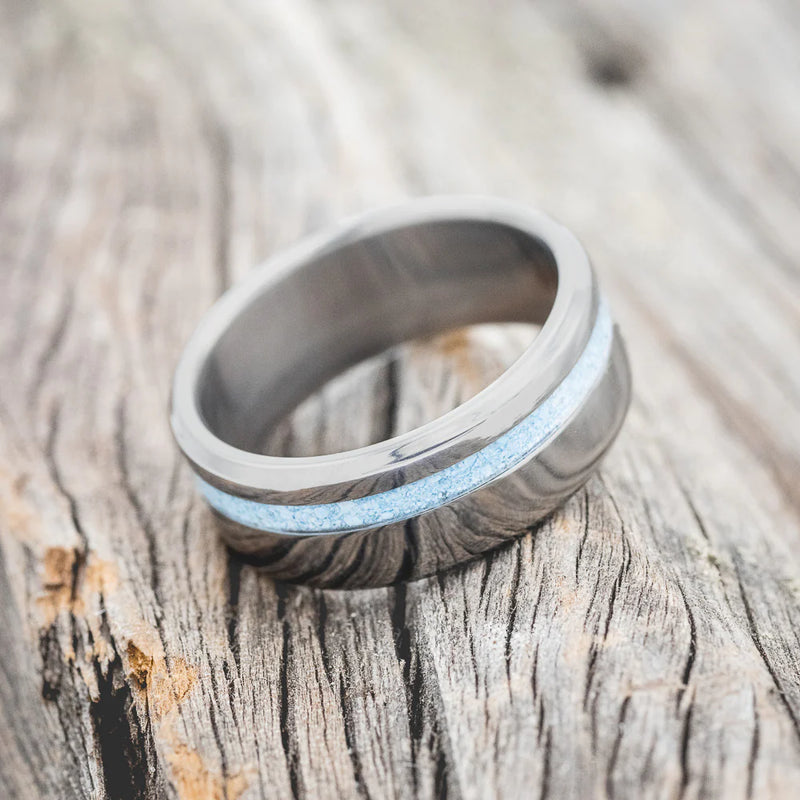 "VERTIGO" - TURQUOISE INLAY WEDDING BAND - TITANIUM - SIZE 10 1/4-3