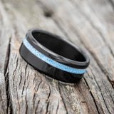 "VERTIGO" - TURQUOISE WEDDING RING - BLACK ZIRCONIUM - 7 1/4-2