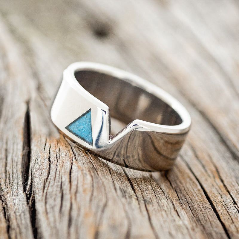 "VALENTINO" - TURQUOISE FILLED TRIANGLE WEDDING BAND-2