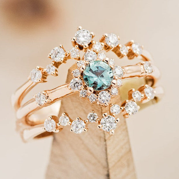 "STARLA" - BRIDAL SUITE - ROUND CUT DENIM MONTANA SAPPHIRE ENGAGEMENT RING WITH DIAMOND ACCENTS & "LEA" TRACERS-1