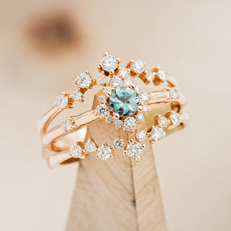 "STARLA" - BRIDAL SUITE - ROUND CUT DENIM MONTANA SAPPHIRE ENGAGEMENT RING WITH DIAMOND ACCENTS & "LEA" TRACERS-1