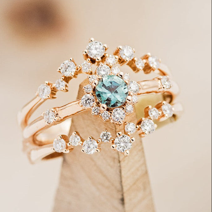 "STARLA" - ROUND CUT DIAMOND ENGAGEMENT RING WITH STARBURST DIAMOND HALO-Staghead Designs