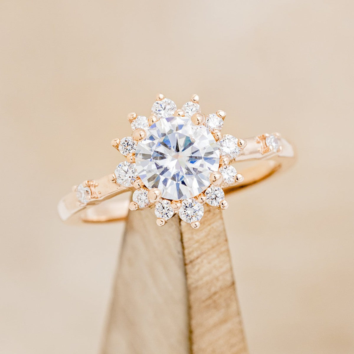 "STARLET" - ROUND CUT DIAMOND ENGAGEMENT RING WITH STARBURST DIAMOND HALO-1