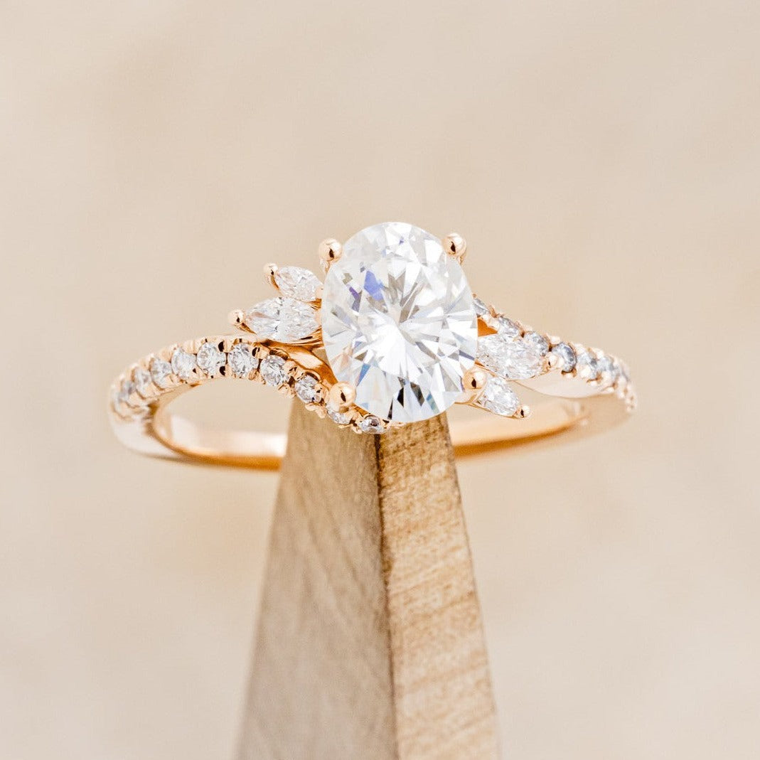 "SWAN" - OVAL MOISSANITE ENGAGEMENT RING WITH DIAMOND ACCENTS-1