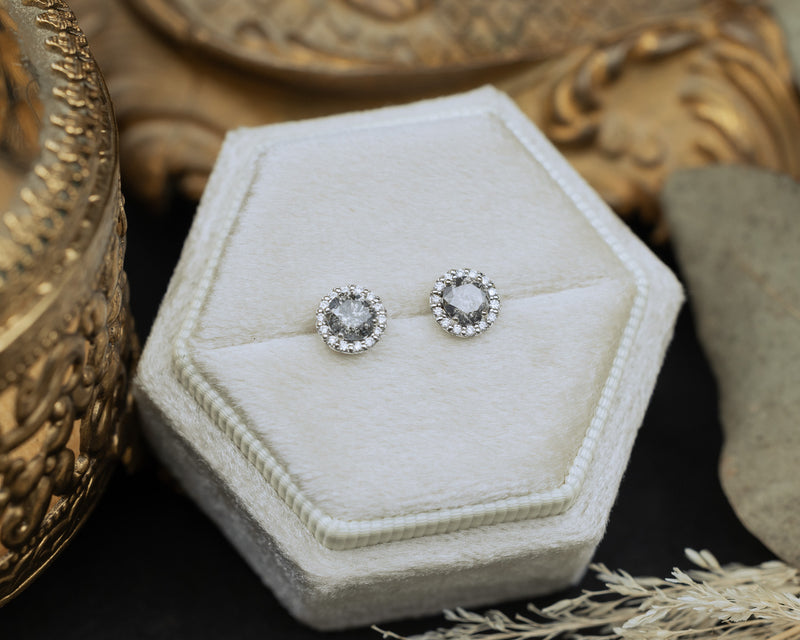 ROUND SALT & PEPPER DIAMOND EARRINGS WITH ACCENTS-Staghead Designs