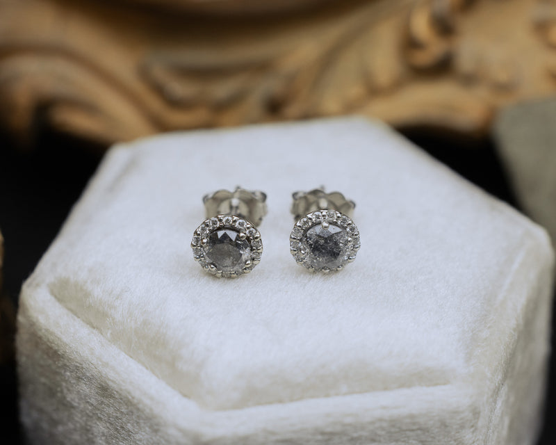 ROUND SALT & PEPPER DIAMOND EARRINGS WITH ACCENTS-Staghead Designs