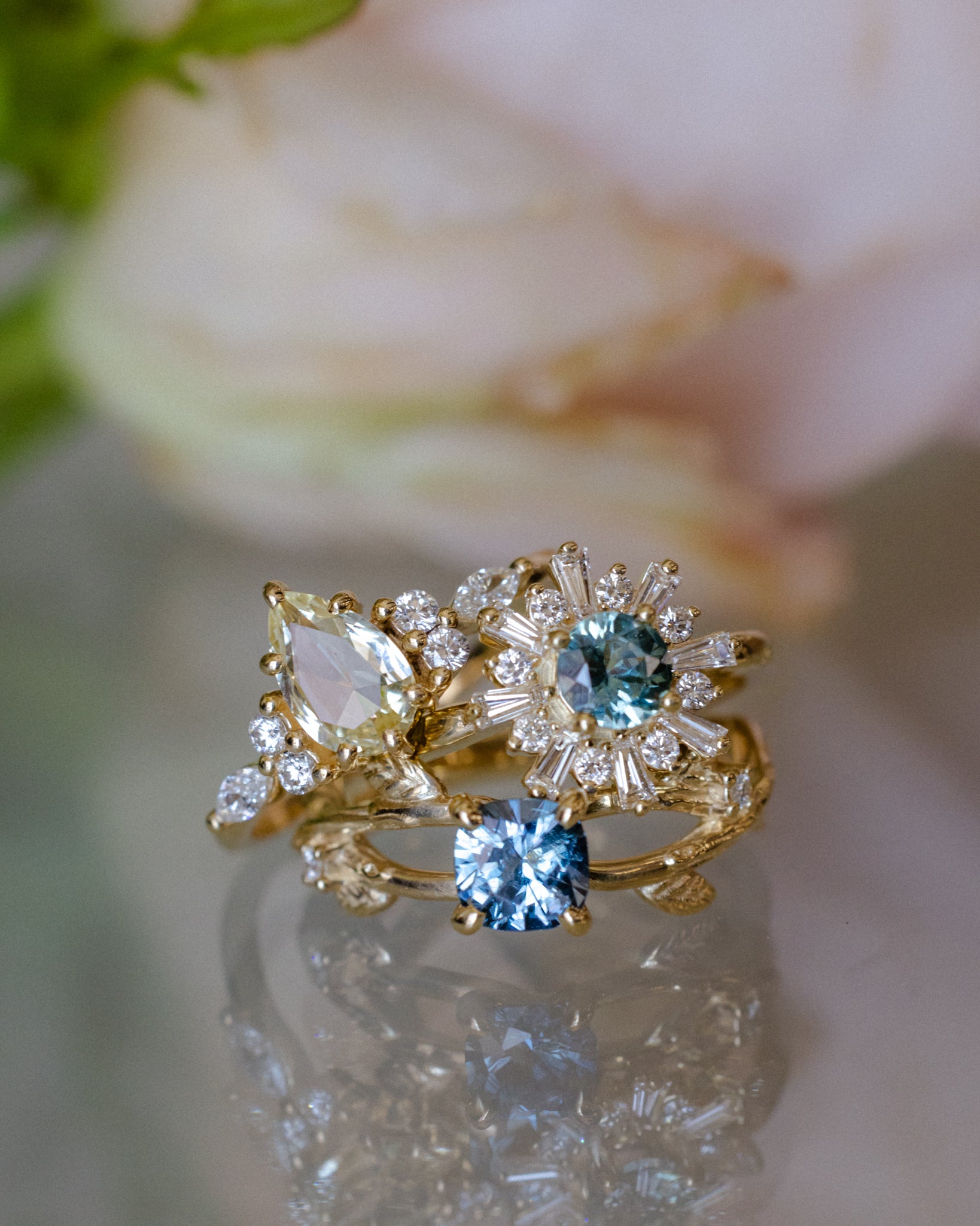 "SEREN" - ROUND CUT MONTANA SAPPHIRE ENGAGEMENT RING WITH DIAMOND HALO-22