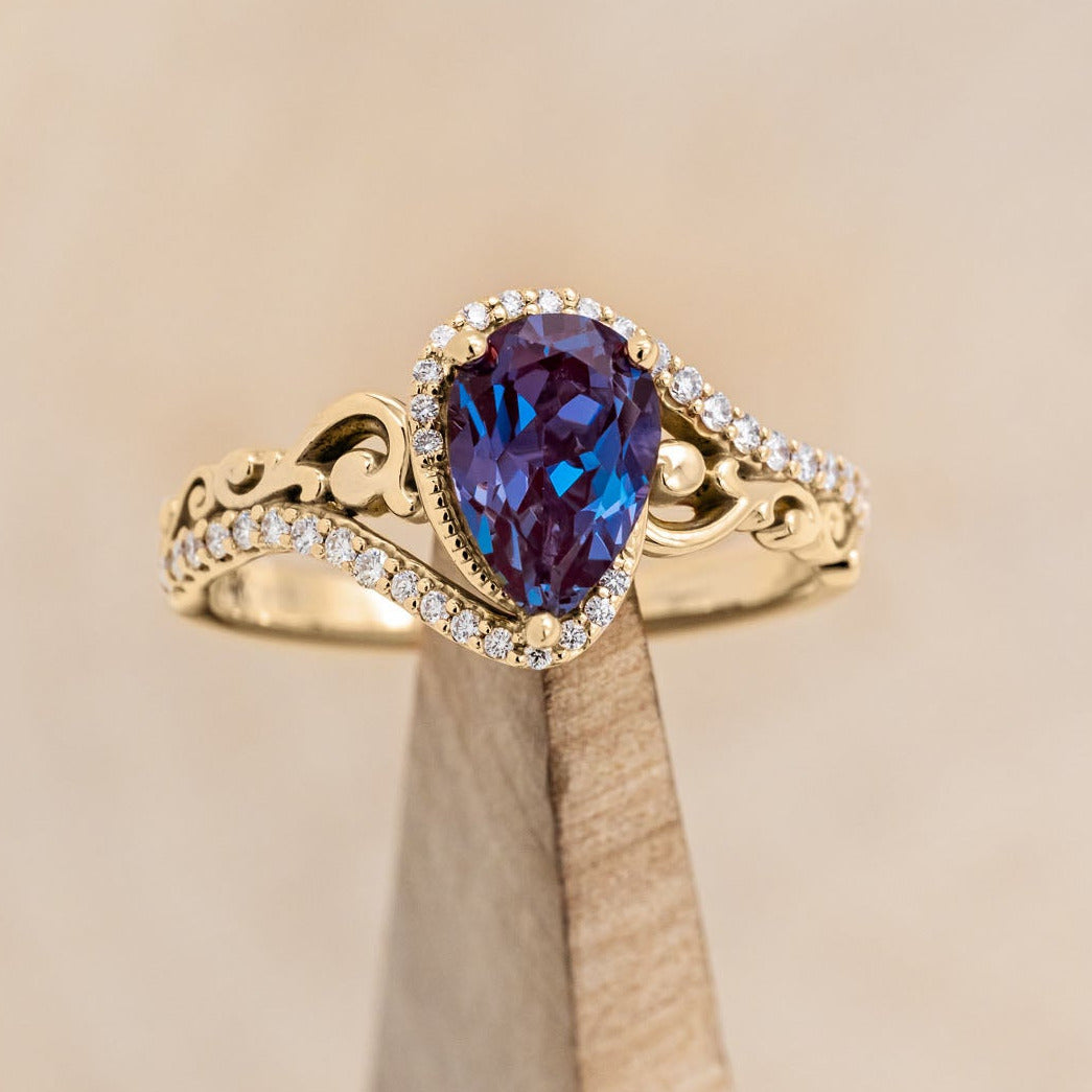 "SCARLET" - PEAR CUT ENGAGEMENT RING WITH DIAMOND ACCENTS-Staghead Designs