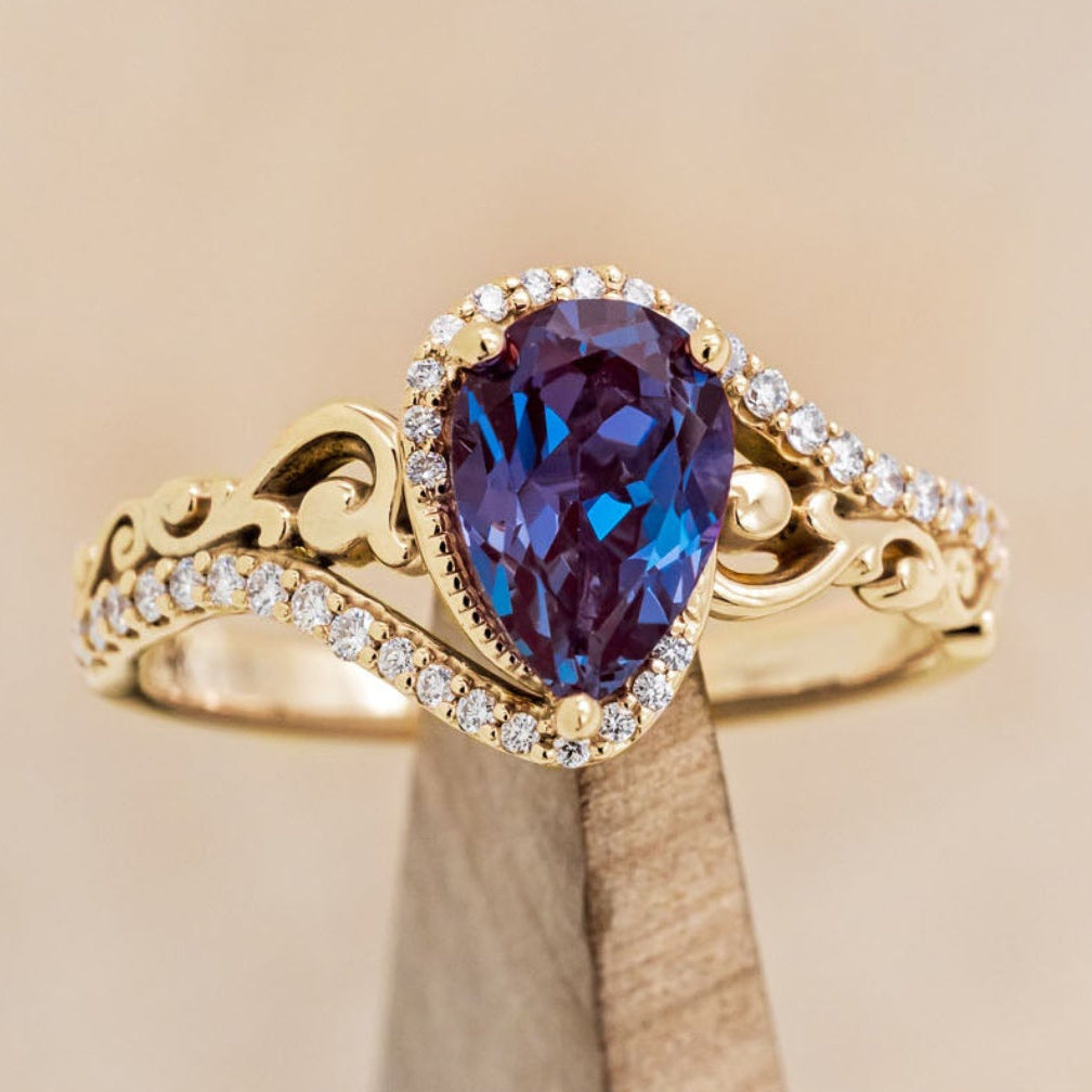 "SCARLET" - PEAR CUT ENGAGEMENT RING WITH DIAMOND ACCENTS-Staghead Designs