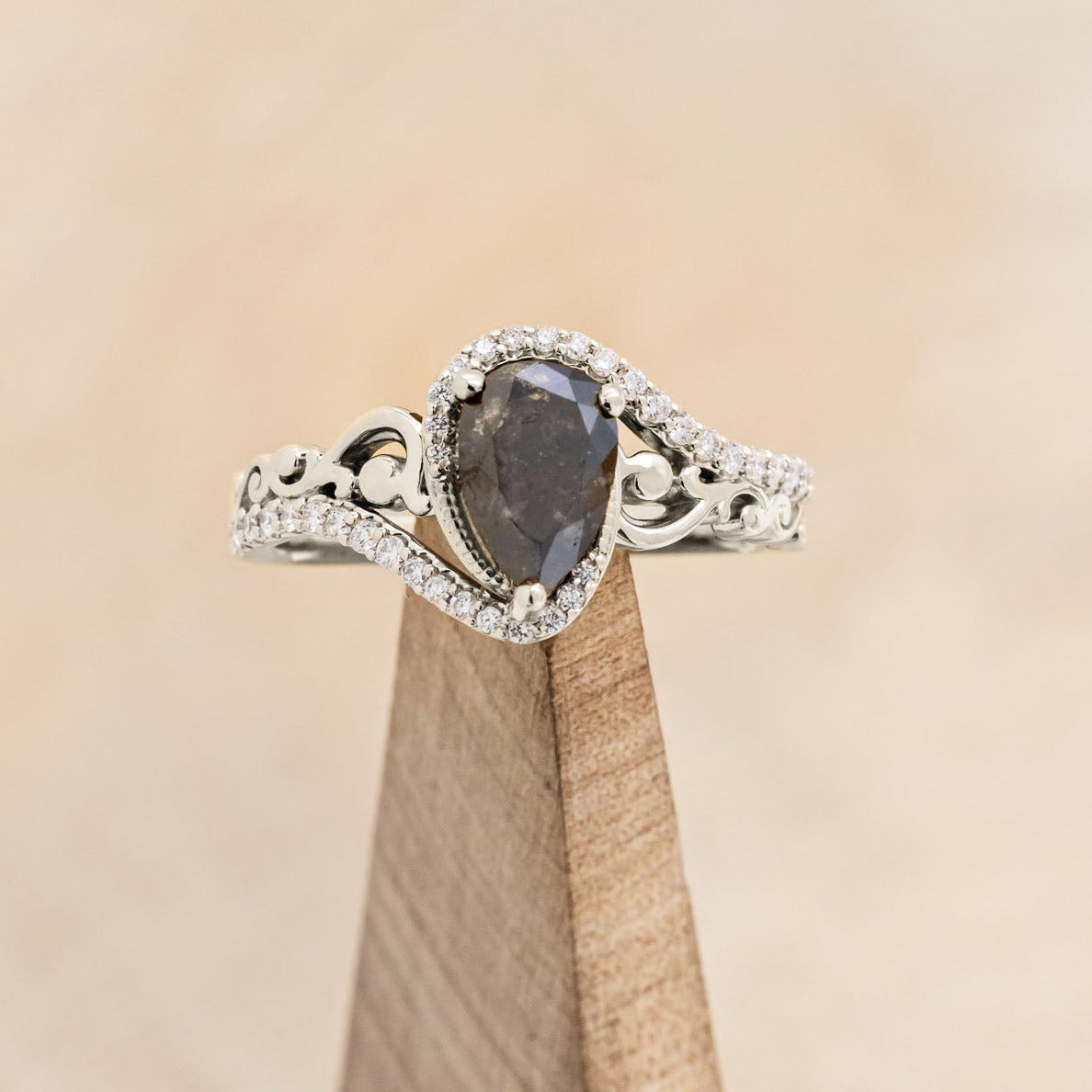 "SCARLET" - PEAR CUT ENGAGEMENT RING WITH DIAMOND ACCENTS-Staghead Designs