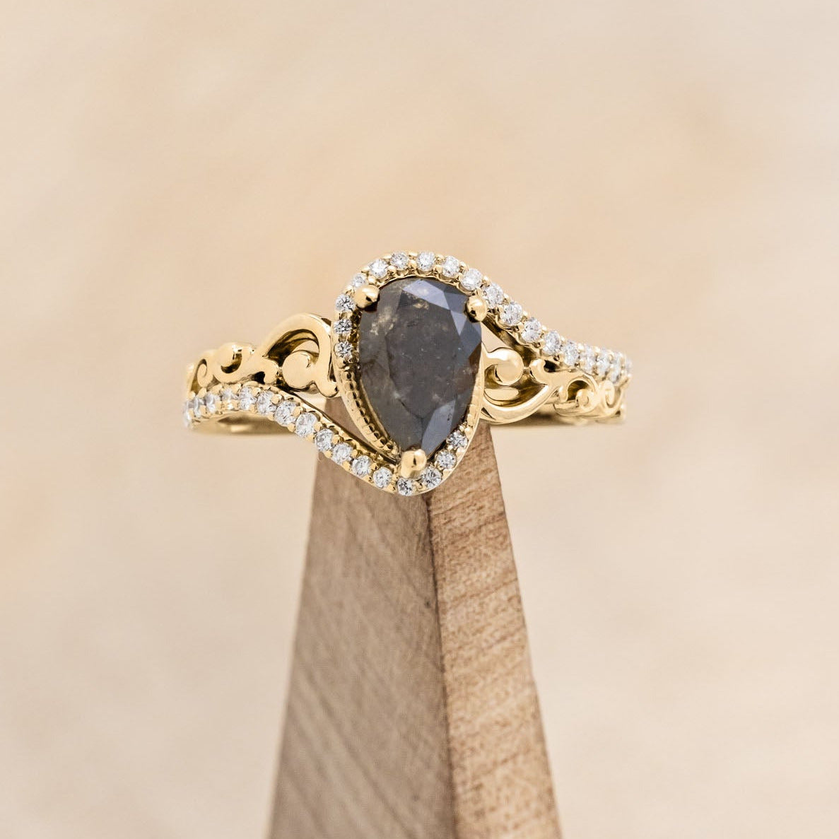 "SCARLET" - PEAR CUT ENGAGEMENT RING WITH DIAMOND ACCENTS-Staghead Designs