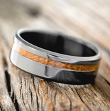 "VERTIGO" - BLACK ZIRCONIUM WEDDING BAND WITH WHISKEY BARREL INLAY - SIZE 11 1/2-2