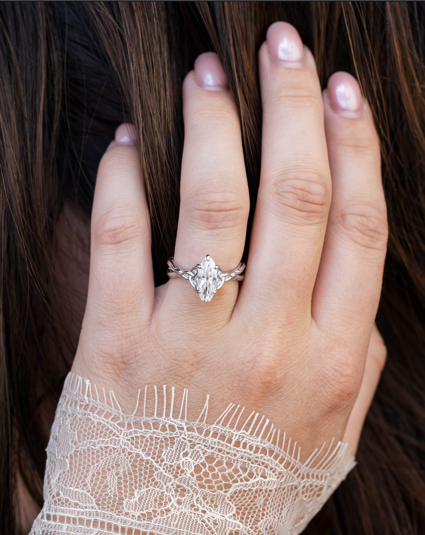 "AMARIS" - CELTIC KNOT ACCENTED ELONGATED OVAL CUT MOISSANITE ENGAGEMENT RING WITH DIAMOND ACCENTS-Staghead Designs