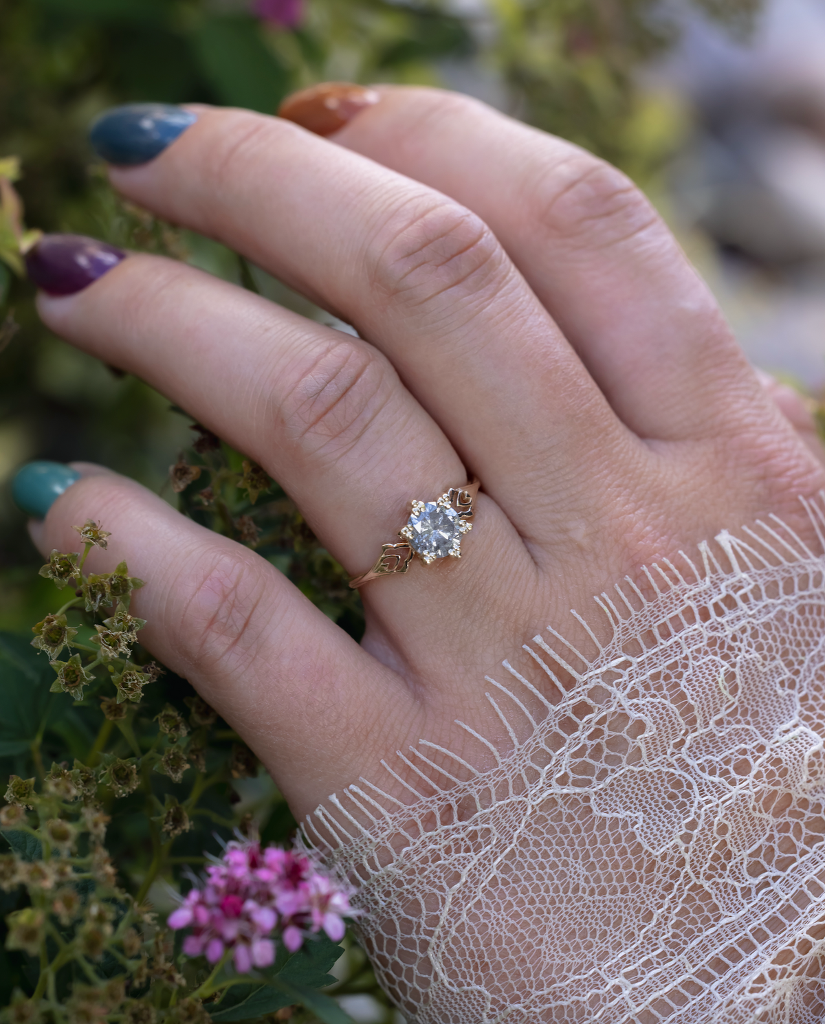 "Morrigan" - Solitaire Round Cut Salt & Pepper Diamond Engagement Ring - Ready To Ship