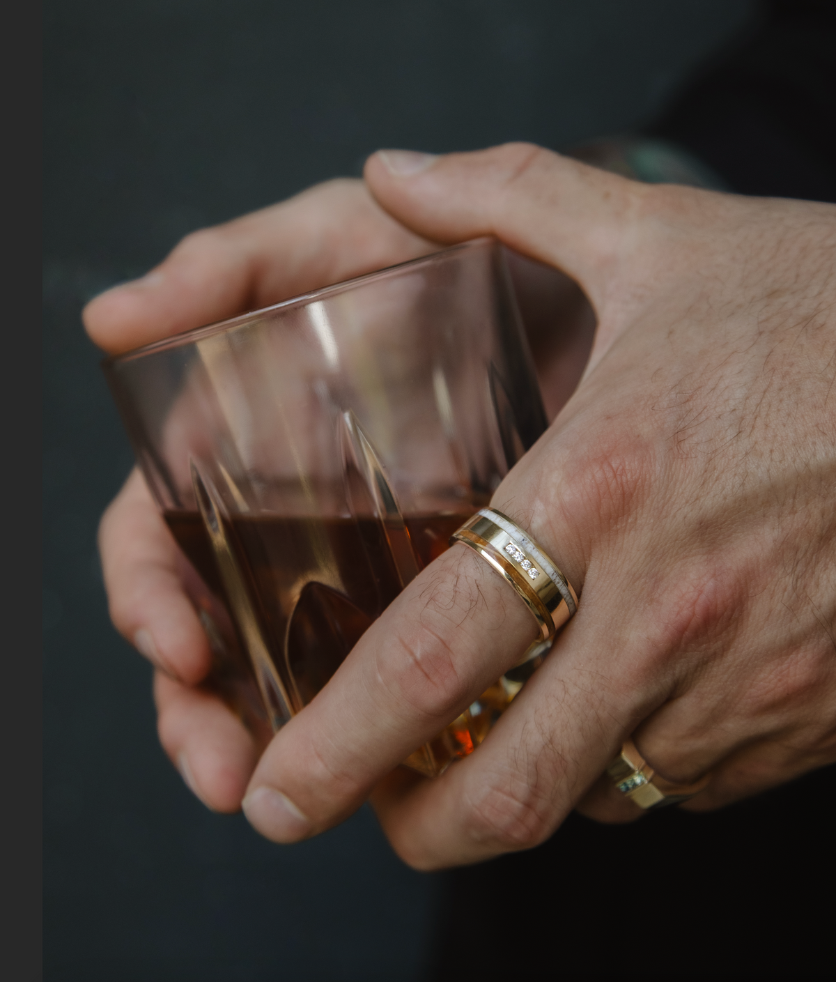 "Ryder" - Diamonds, Whiskey Barrel & Antler Wedding Band-Staghead Designs