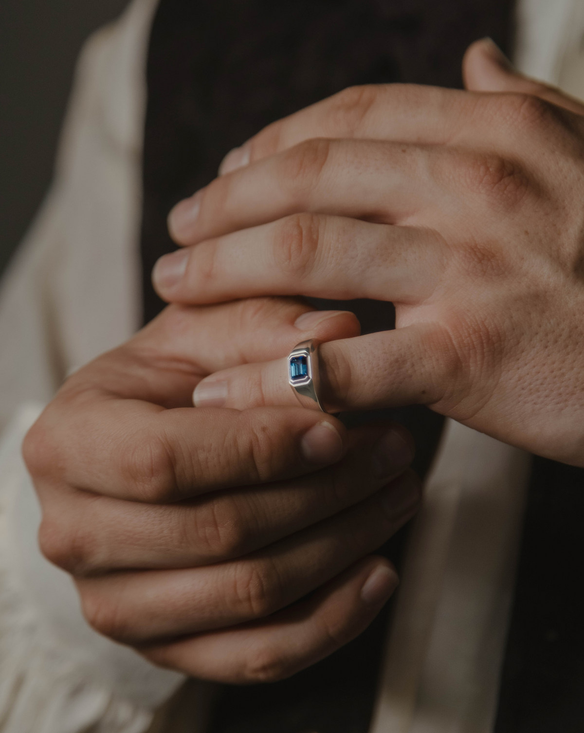 "Arthur" - Bezel Set Lab-Grown Sapphire Men's Wedding Band-Staghead Designs