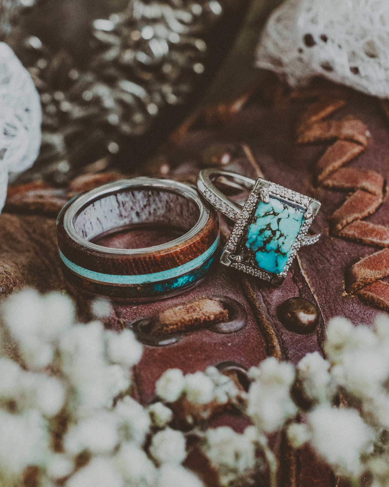 "Sienna" - Emerald Cabochon Cut Turquoise Engagement Ring With Diamond Halo & Accents-Staghead Designs