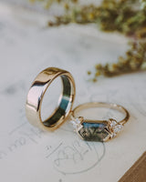 "SILVIA" - ELONGATED HEXAGON MOSS AGATE ENGAGEMENT RING WITH DIAMOND ACCENTS-7