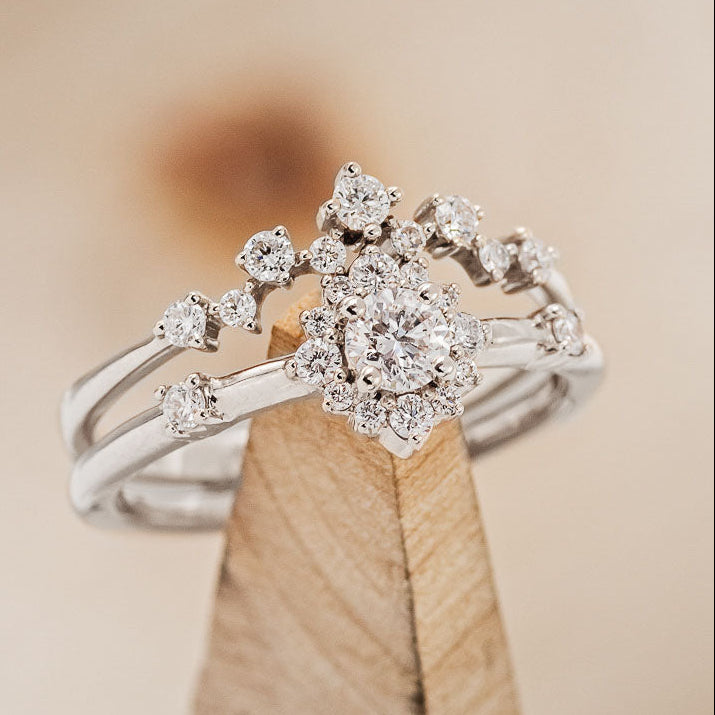 "STARLA" - ROUND CUT DIAMOND ENGAGEMENT RING WITH STARBURST DIAMOND HALO-Staghead Designs