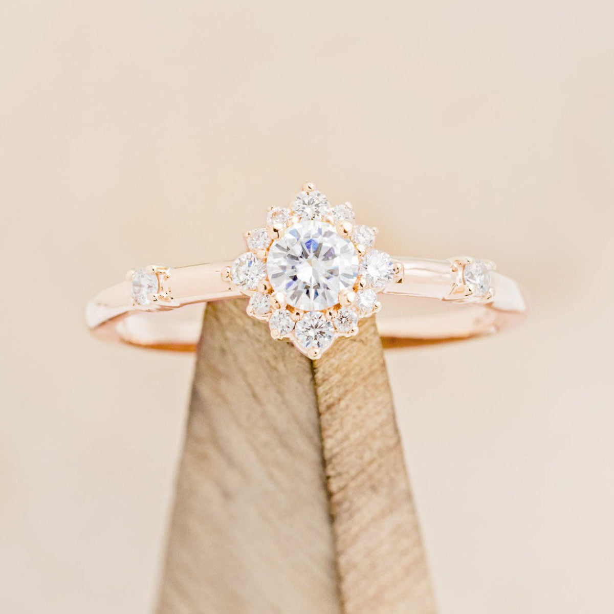 "STARLA" - ROUND CUT ENGAGEMENT RING WITH STARBURST DIAMOND HALO-Staghead Designs