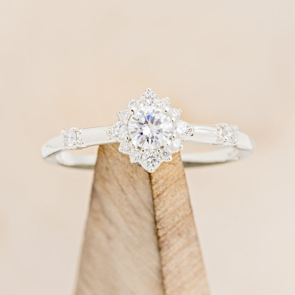 "STARLA" - ROUND CUT ENGAGEMENT RING WITH STARBURST DIAMOND HALO-Staghead Designs