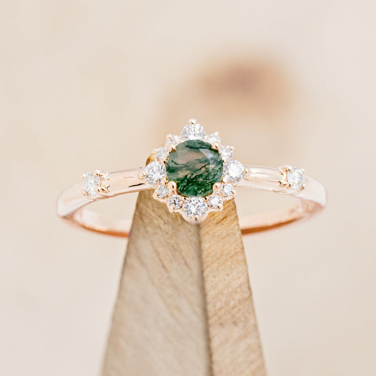 "STARLA" - ROUND CUT ENGAGEMENT RING WITH STARBURST DIAMOND HALO-Staghead Designs