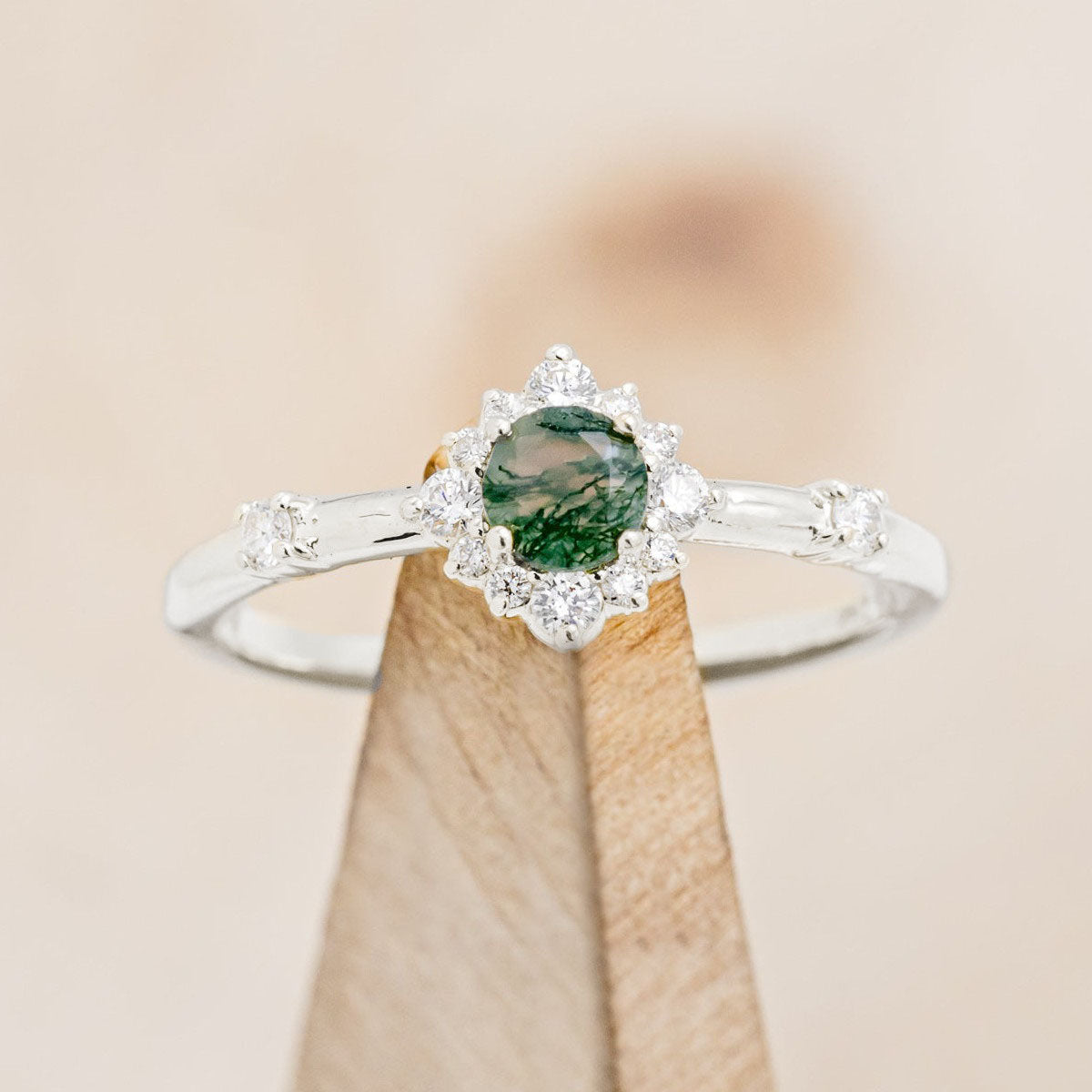 "STARLA" - ROUND CUT ENGAGEMENT RING WITH STARBURST DIAMOND HALO-Staghead Designs