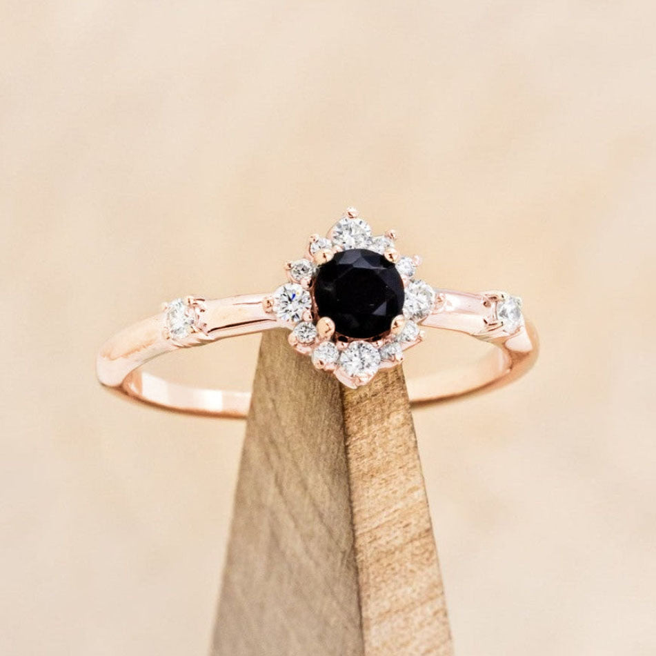 "STARLA" - ROUND CUT ENGAGEMENT RING WITH STARBURST DIAMOND HALO-Staghead Designs
