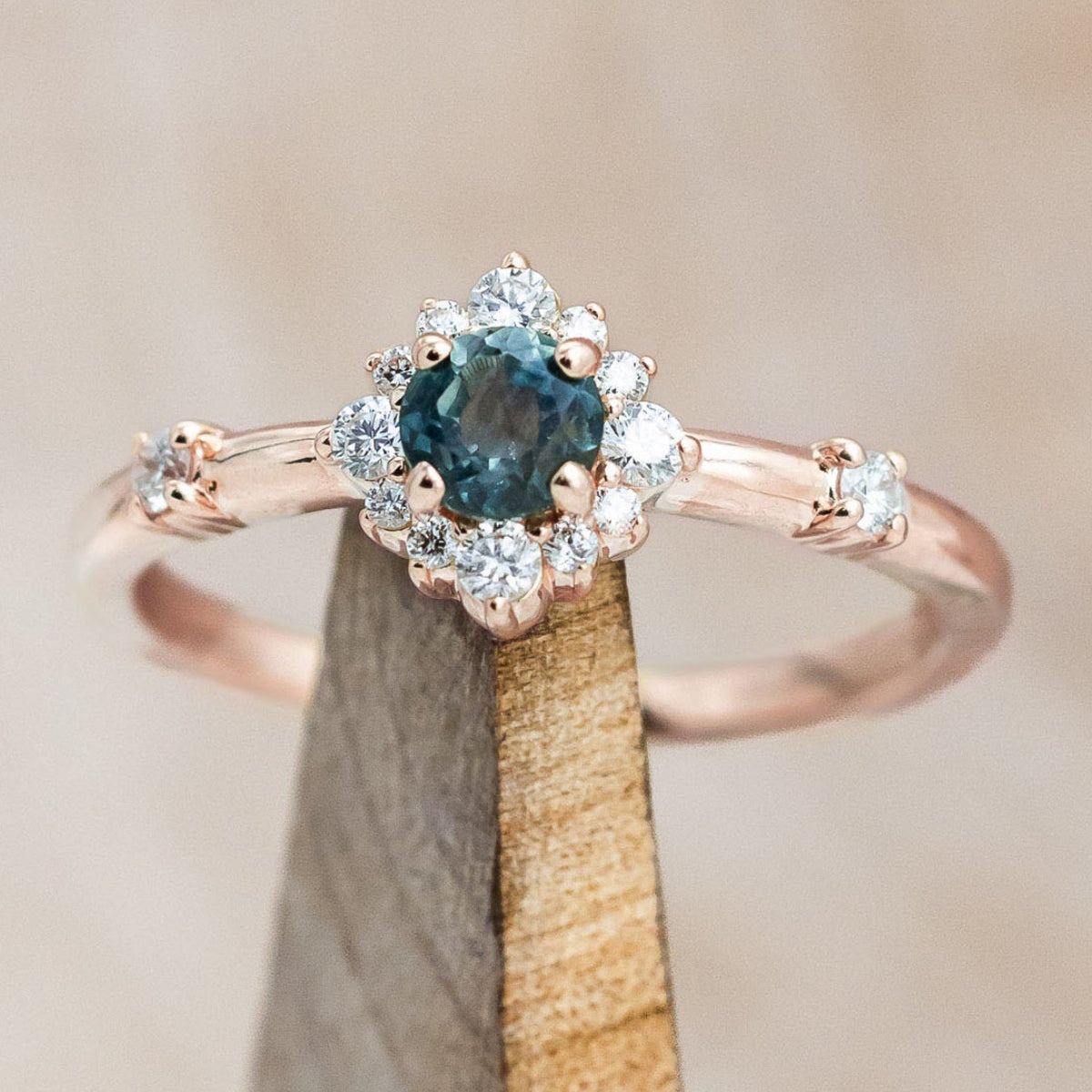 "STARLA" - ROUND CUT ENGAGEMENT RING WITH STARBURST DIAMOND HALO-Staghead Designs