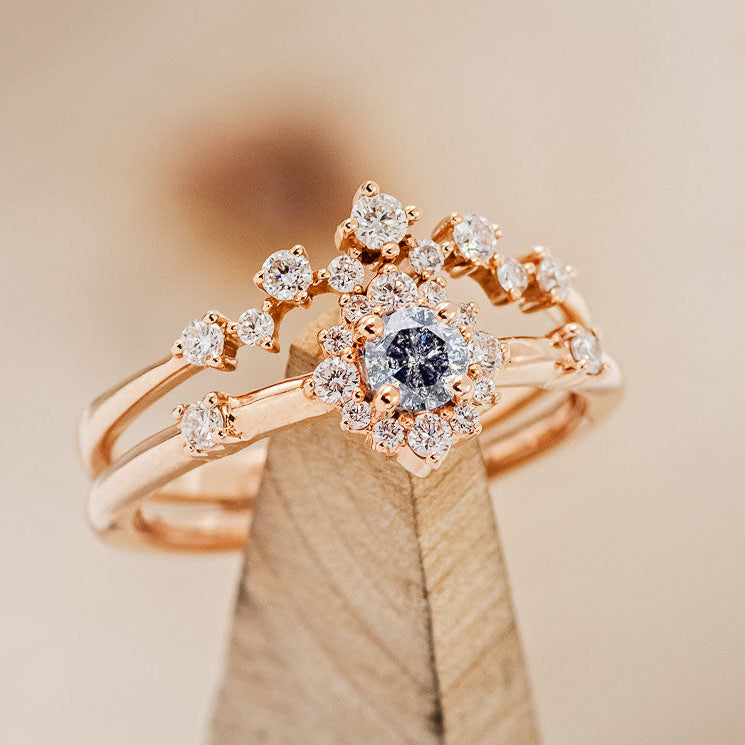 "STARLA" - ROUND CUT DIAMOND ENGAGEMENT RING WITH STARBURST DIAMOND HALO-Staghead Designs