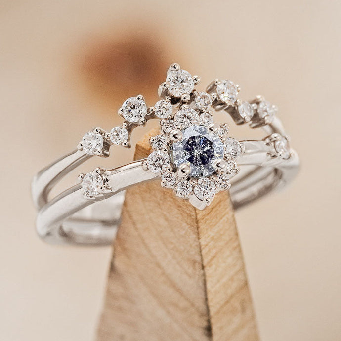 "STARLA" - ROUND CUT DIAMOND ENGAGEMENT RING WITH STARBURST DIAMOND HALO-Staghead Designs