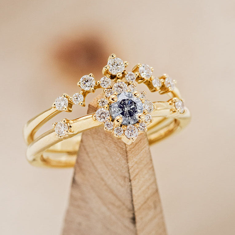 "STARLA" - ROUND CUT DIAMOND ENGAGEMENT RING WITH STARBURST DIAMOND HALO-Staghead Designs