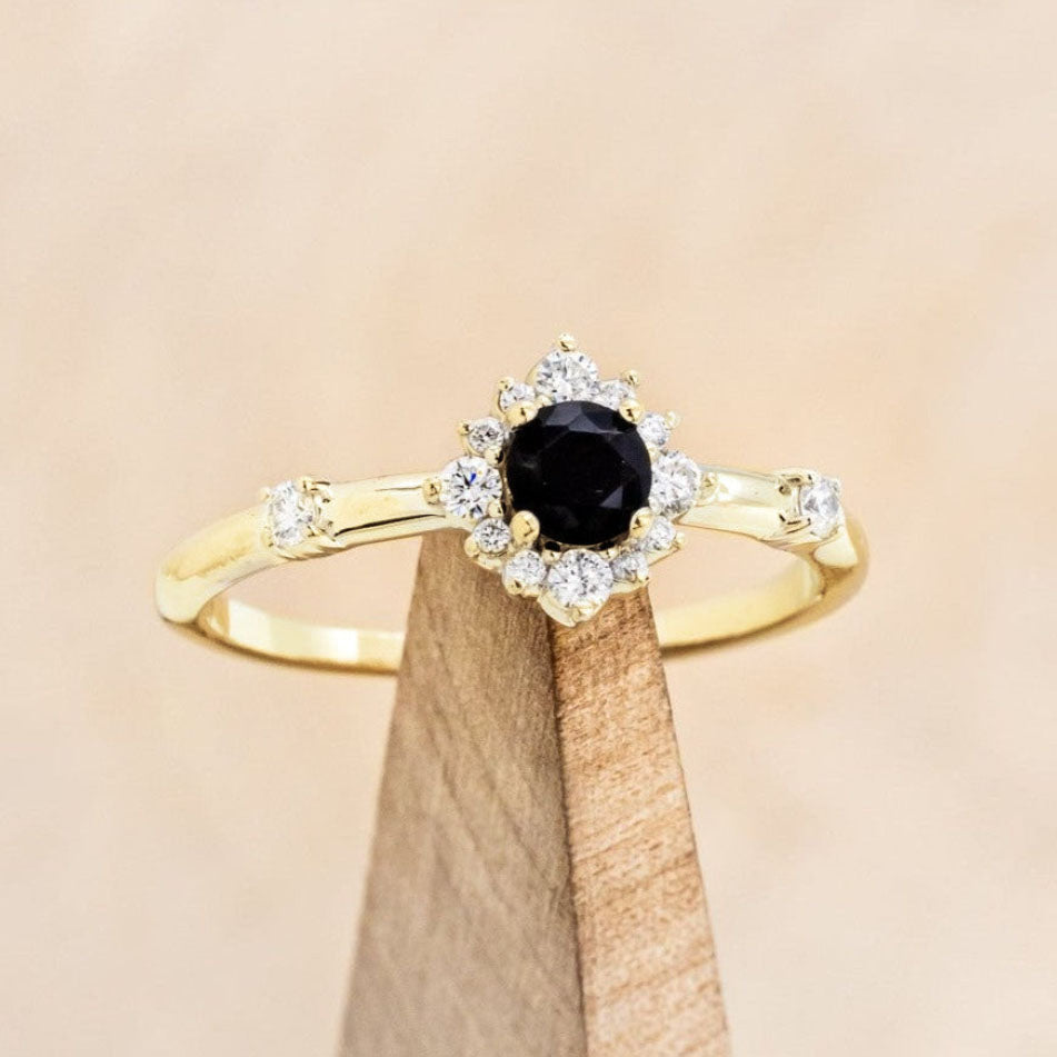 "STARLA" - ROUND CUT ENGAGEMENT RING WITH STARBURST DIAMOND HALO-Staghead Designs