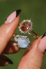 "MALINA" - OVAL OREGON SUNSTONE ENGAGEMENT RING WITH DIAMOND HALO-9