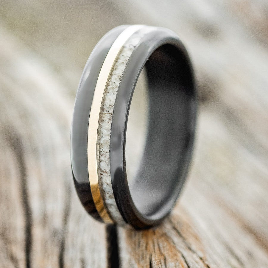 "TANNER" - ELK ANTLER & 14K GOLD WEDDING RING-1