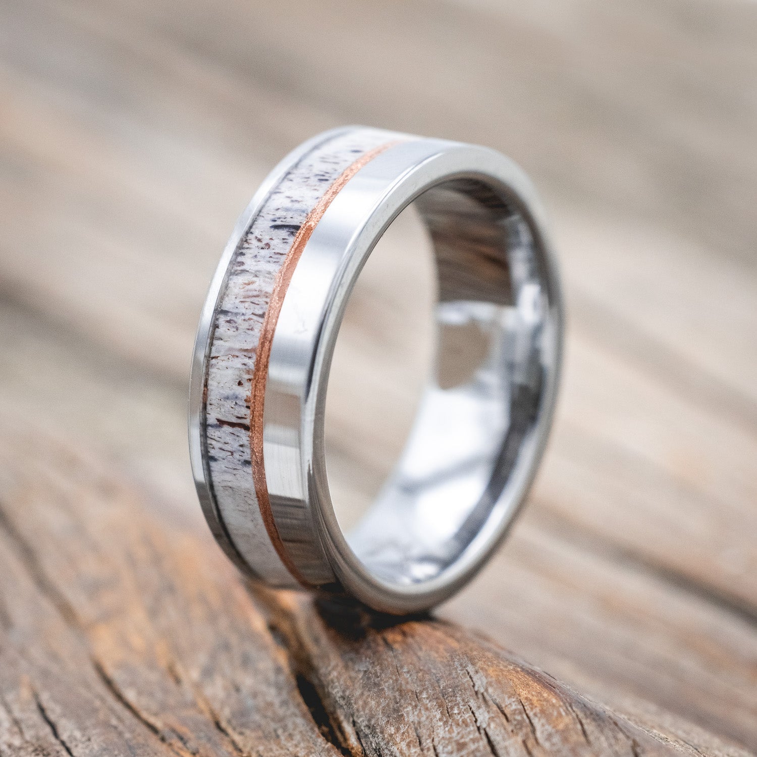 "TANNER" - ELK ANTLER & POWDERED COPPER WEDDING RING-Staghead Designs