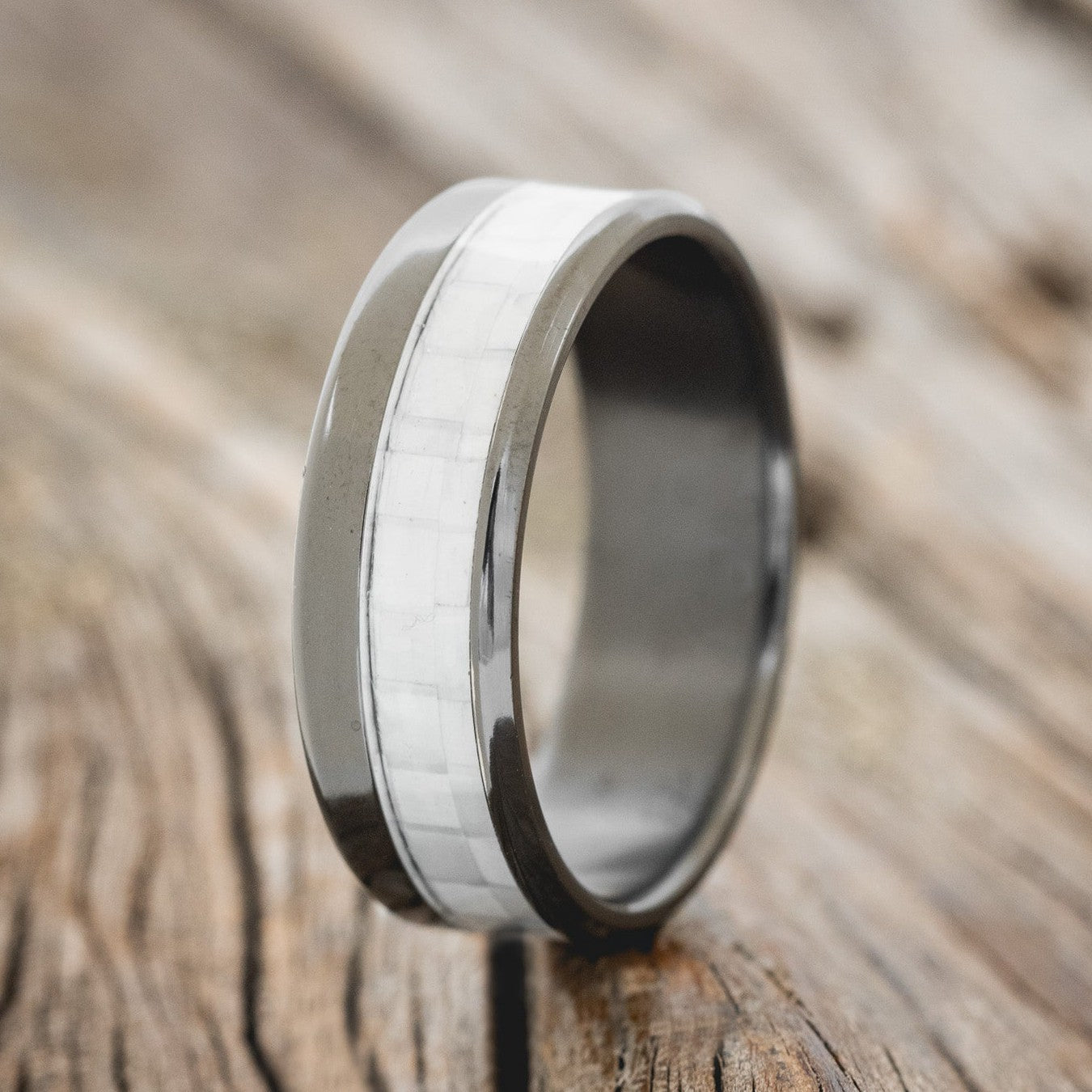 "TANNER" - WHITE CARBON FIBER WEDDING RING-1