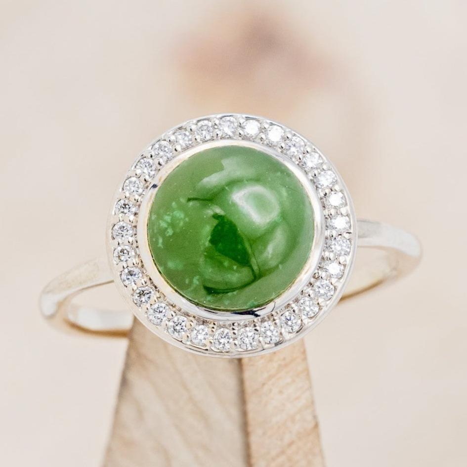 "TERRA" - ROUND CUT JADE ENGAGEMENT RING WITH DIAMOND HALO-1