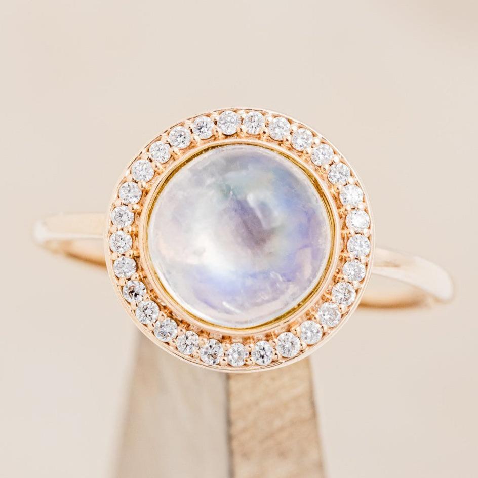 "TERRA" - ROUND CUT MOONSTONE ENGAGEMENT RING WITH DIAMOND HALO-1