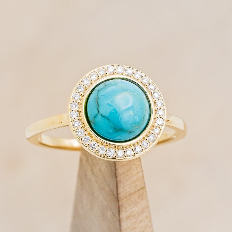"TERRA" - ROUND CUT TURQUOISE ENGAGEMENT RING WITH DIAMOND HALO-1