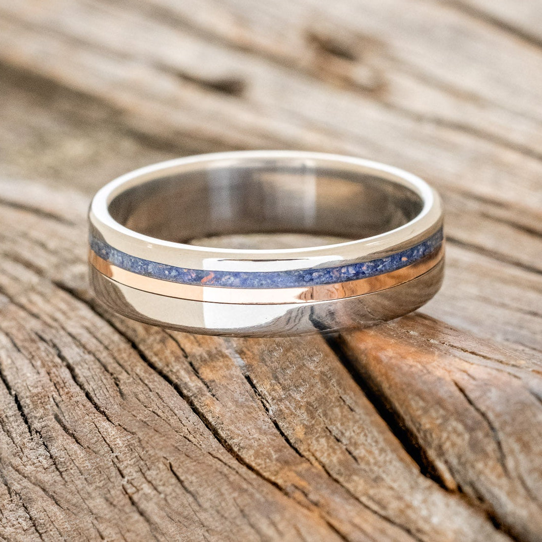 "CASTOR" - LAPIS LAZULI & A 14K GOLD INLAY WEDDING RING-3