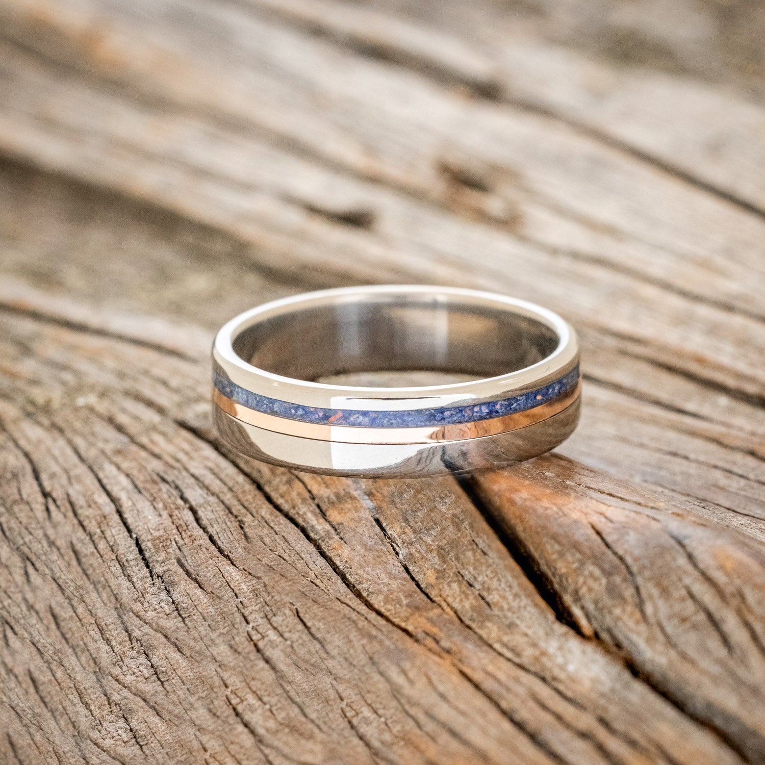 "CASTOR" - LAPIS LAZULI & A 14K GOLD INLAY WEDDING RING-3