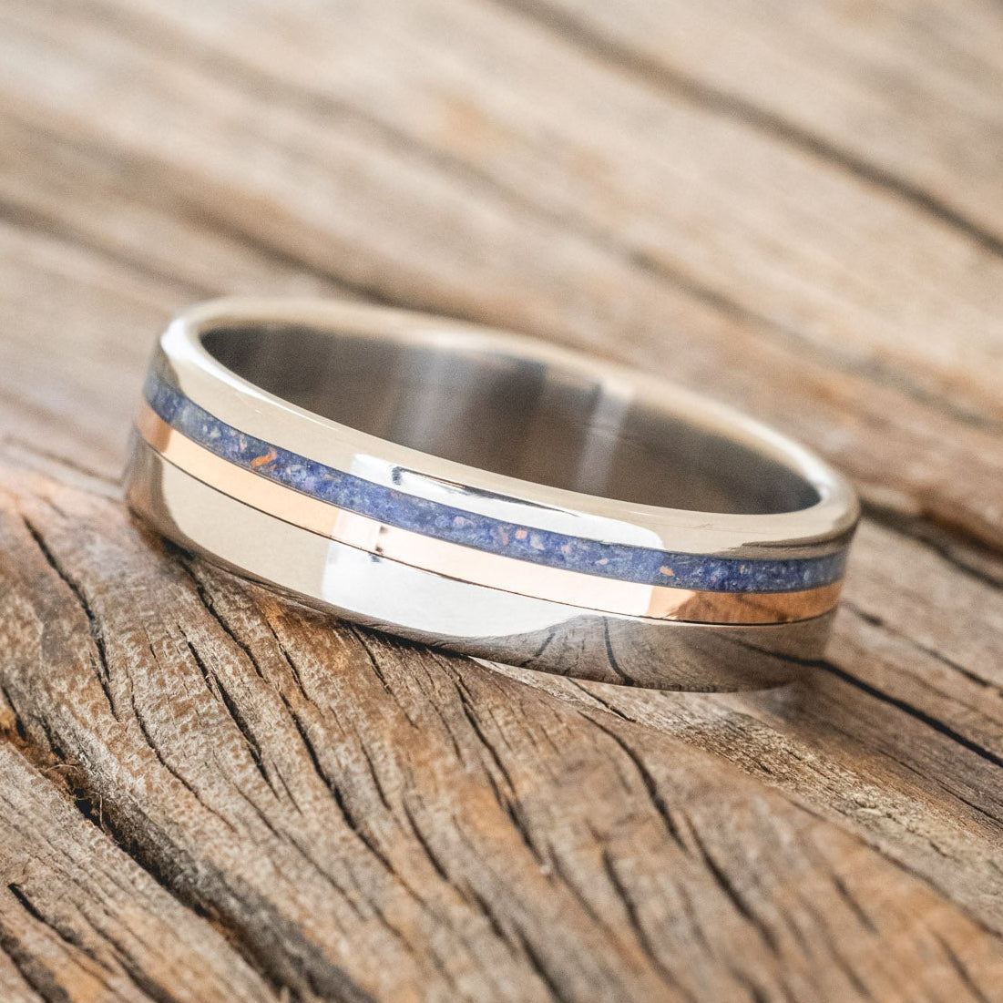 "CASTOR" - LAPIS LAZULI & A 14K GOLD INLAY WEDDING RING-2