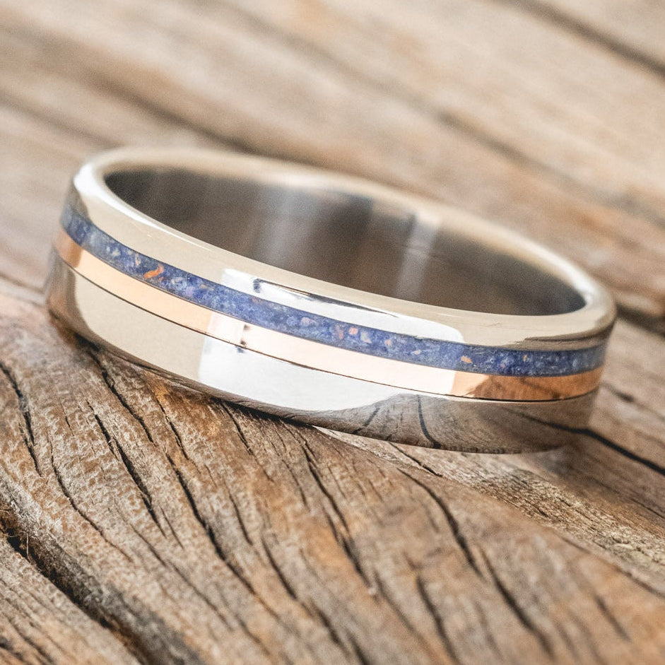 "CASTOR" - LAPIS LAZULI & A 14K GOLD INLAY WEDDING RING-2
