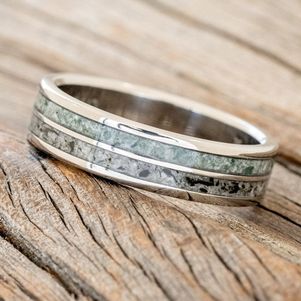 "DYAD" - MOSS AGATE & MOONSTONE WEDDING BAND-2