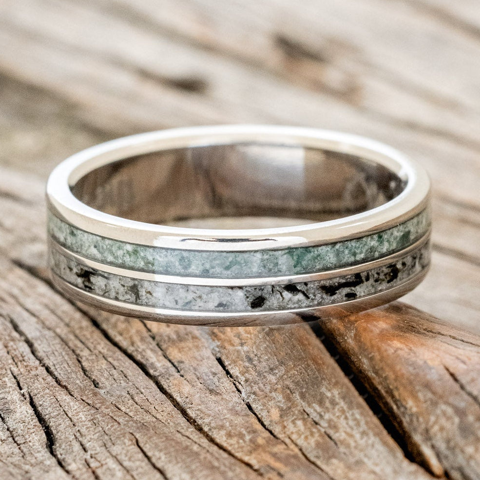 "DYAD" - MOSS AGATE & MOONSTONE WEDDING BAND-3