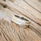 "HOLLIS" - DIAMOND DUST & 14K YELLOW GOLD INLAYS WEDDING RING WITH A HAMMERED FINISH-2